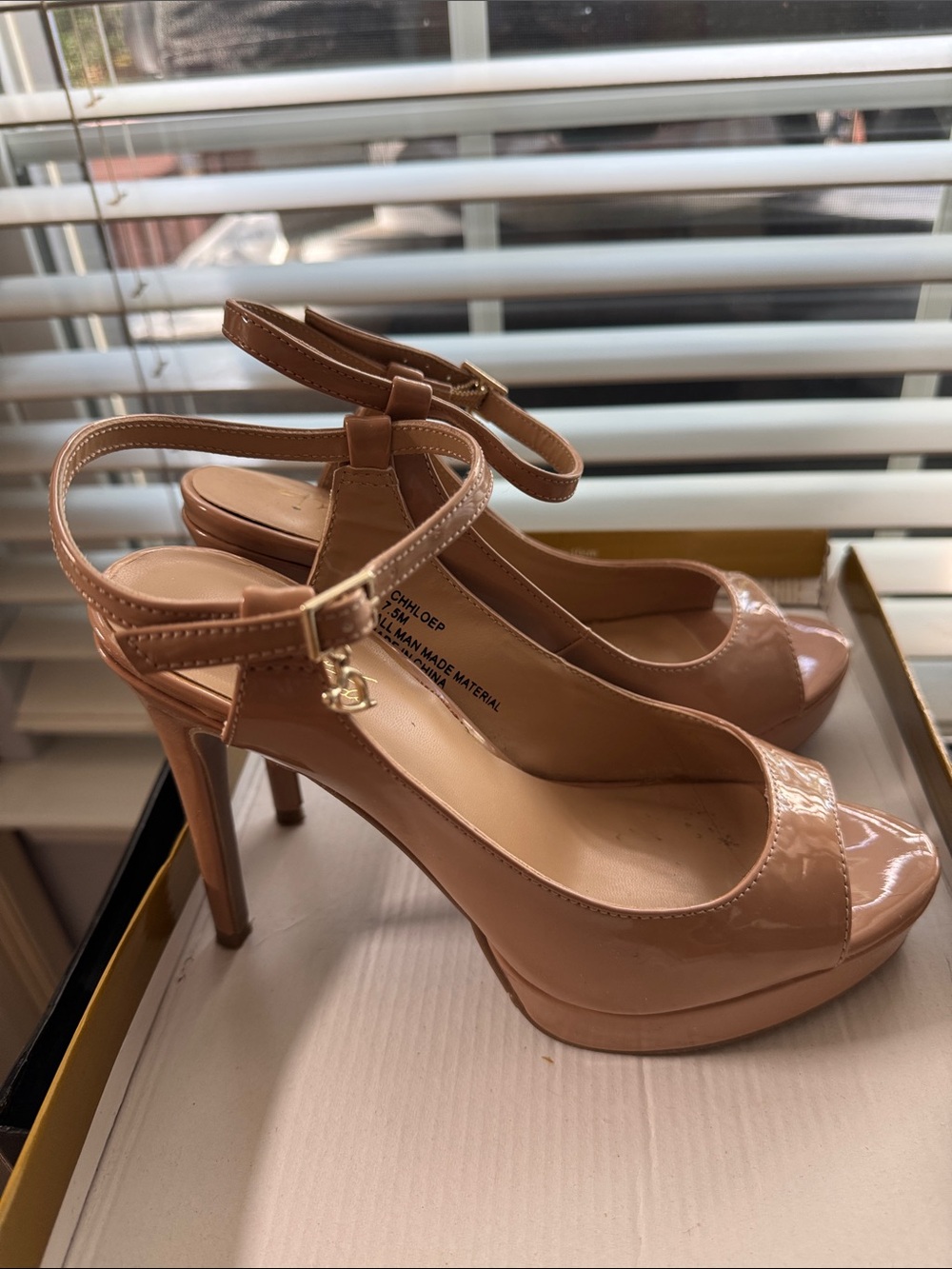Jessica Simpson Nude Patent Peep-Toe Slingback Heels - Picture 2 of 6